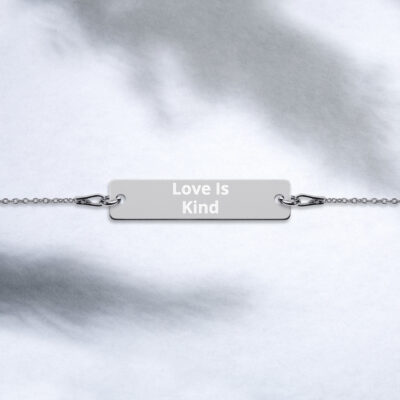 Love Engraved Silver Bar Chain Bracelet