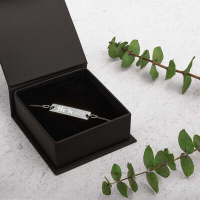 He Is King Engraved Silver Bar Chain Bracelet