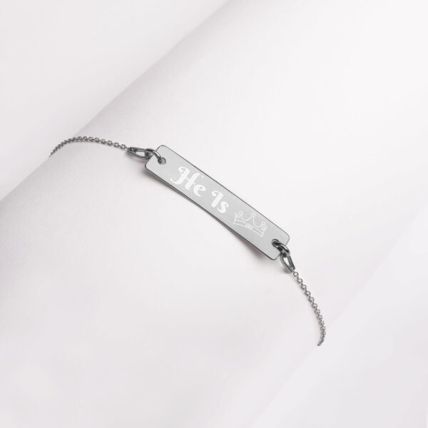 He Is King Engraved Silver Bar Chain Bracelet - Image 2