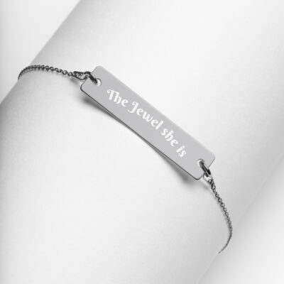 The Jewel she is Engraved Silver Bar Chain Bracelet