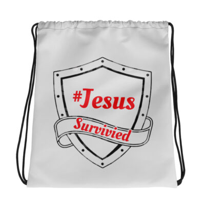 A #survived with Jesus Drawstring bag