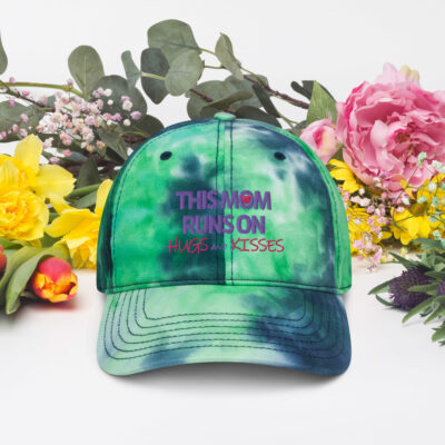 A mom runs on hugs Tie dye hat quote